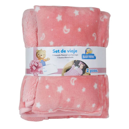 Set de viaje almohada y frazada con borrega