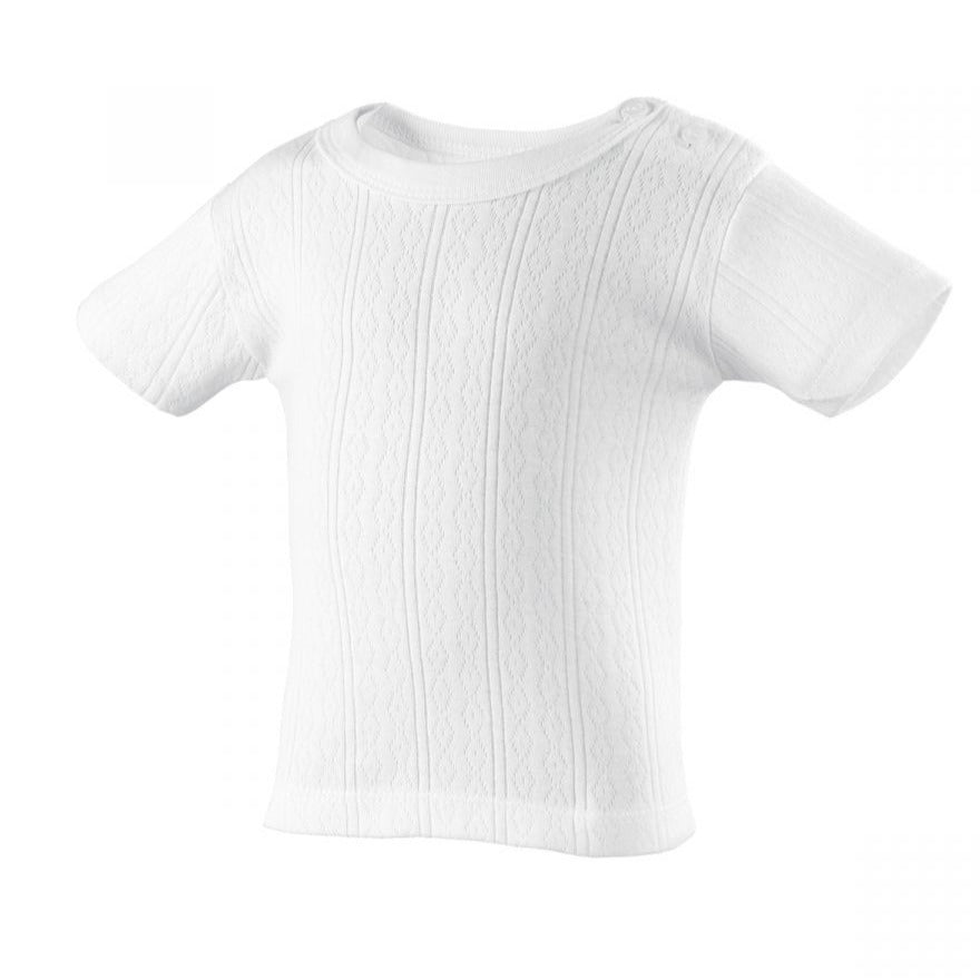 Playera cuello redondo manga corta blanco calado bebé