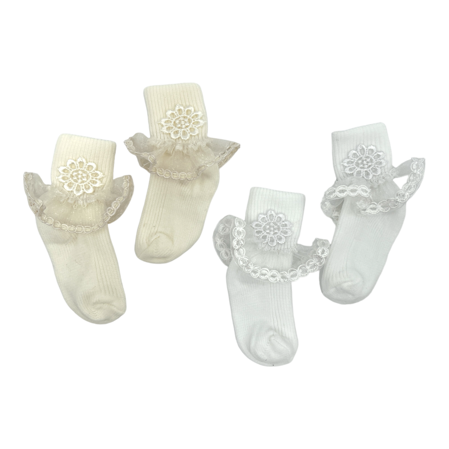 Tobillera organza bordada hueso/blanco 12 piezas