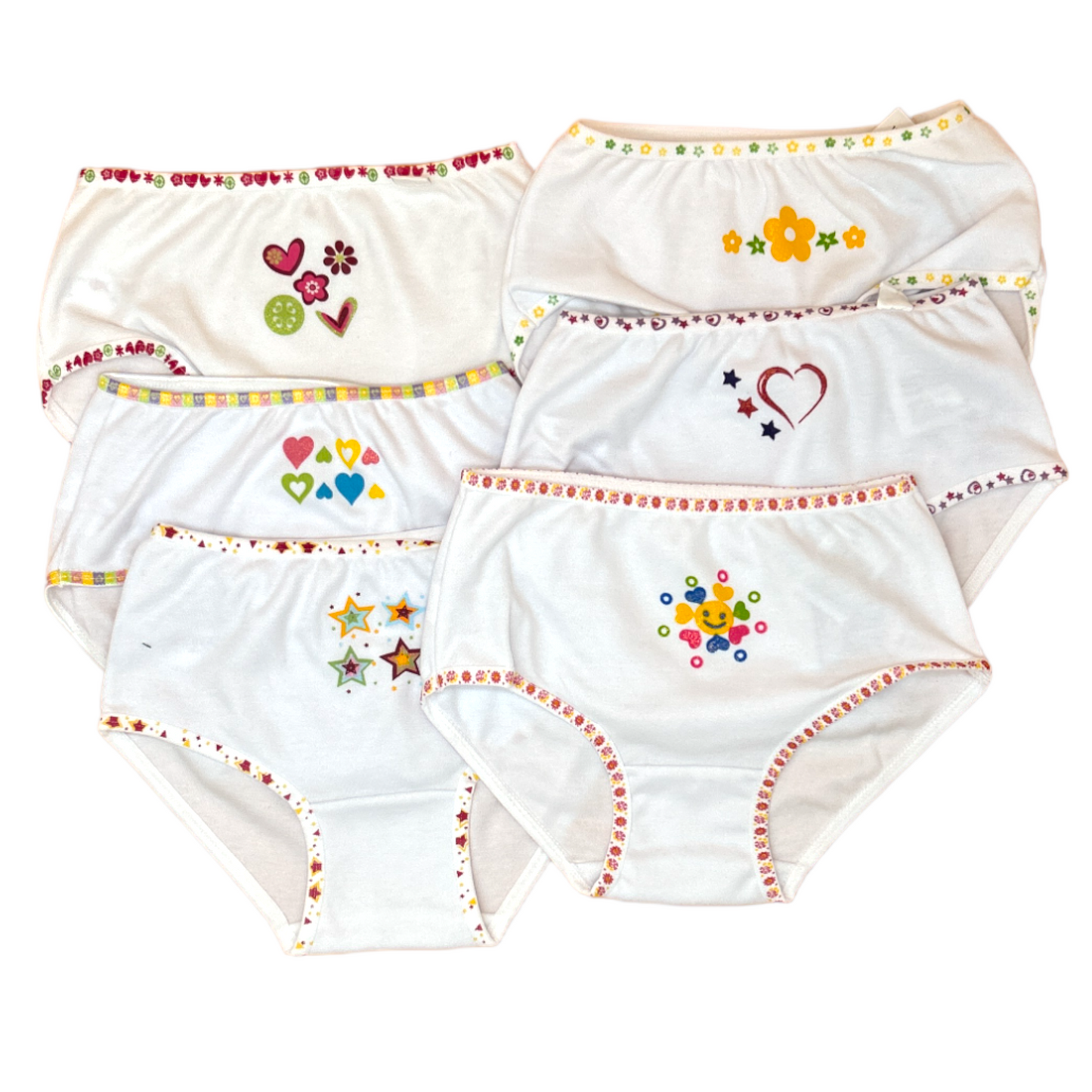 Kit 6 pantaletas completa con diseño en bordes niña #1150