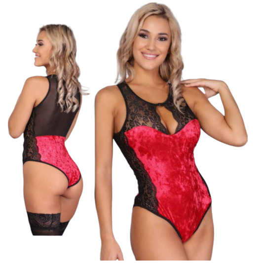 Baby doll tipo body en terciopelo con encaje #926 dama