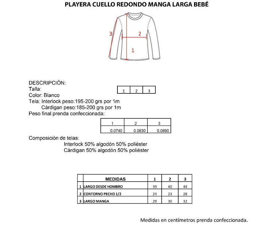 Playera cuello redondo manga larga bebé