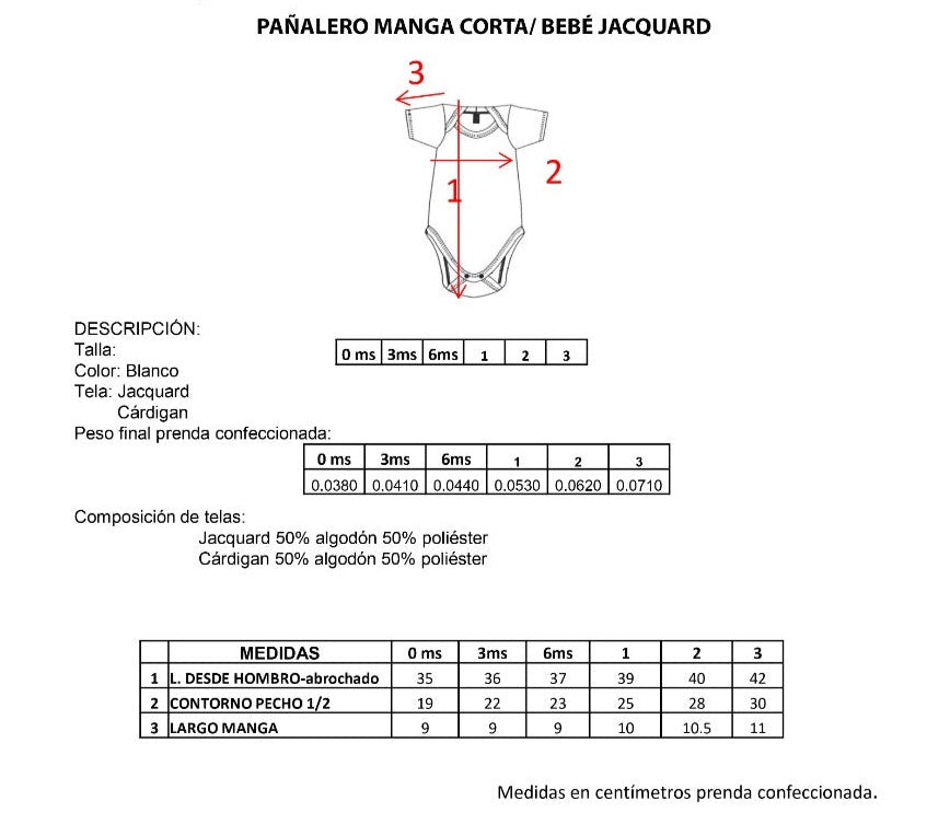 Pañalero manga corta blanco calado