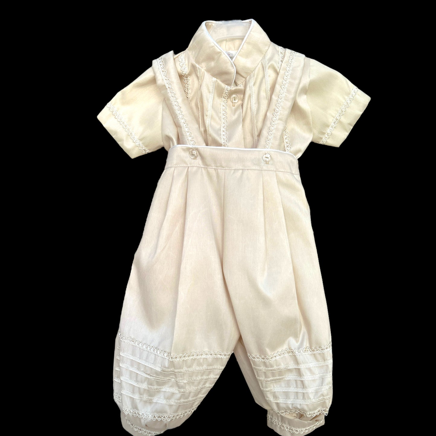 Ropón bautizo beige bombacho estola talla 2 niño